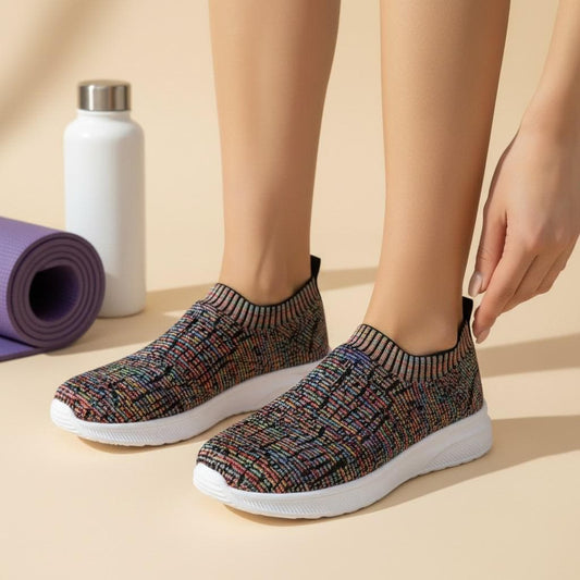 Colorful Knit Sock Sneakers for Women, Slip On Casual Shoes, Multicolor Everyday Sneakers