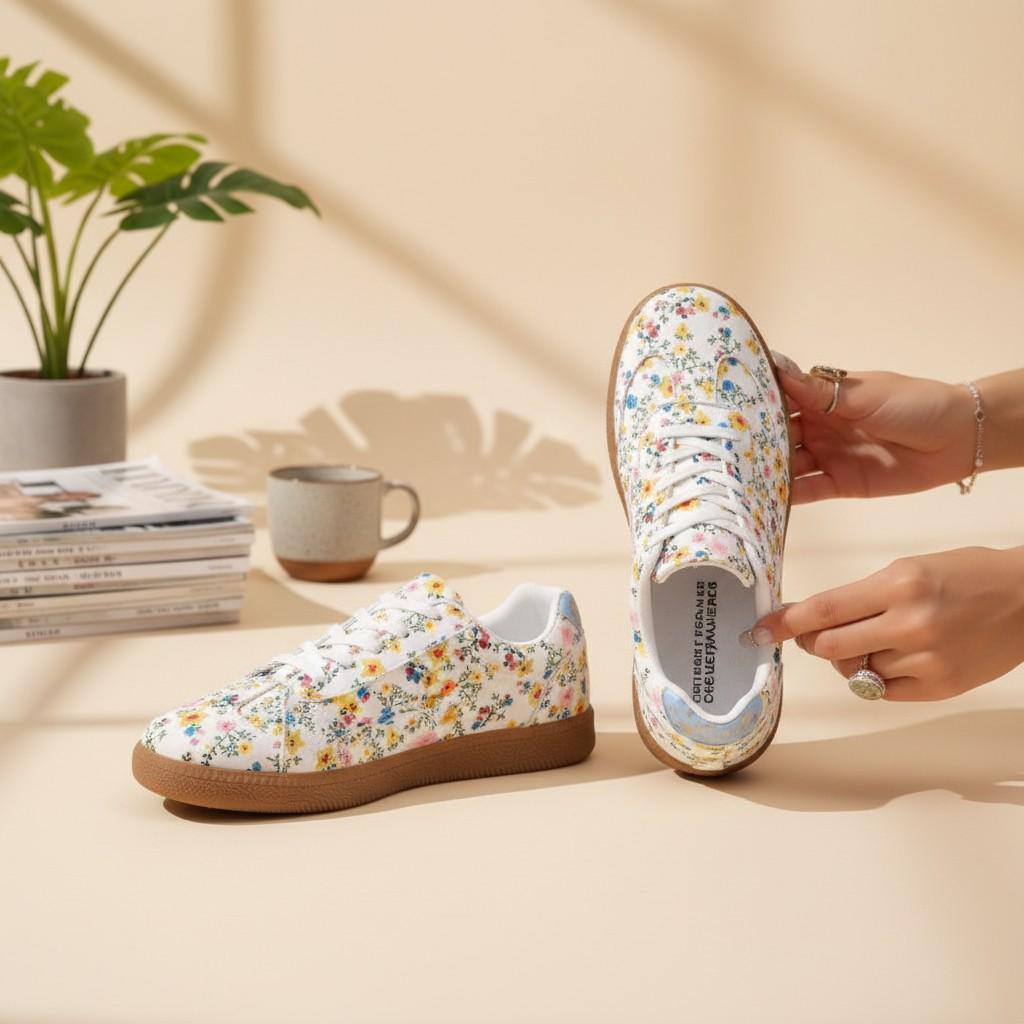 Floral Sneakers for Women, Wildflower Canvas Shoes, Colorful Low Top Casual Sneakers