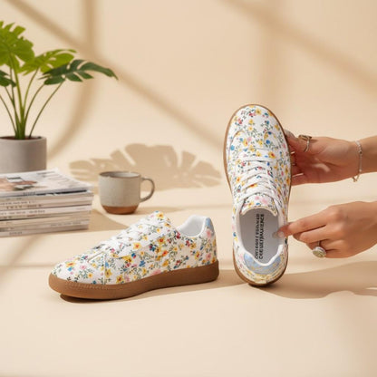 Floral Sneakers for Women, Wildflower Canvas Shoes, Colorful Low Top Casual Sneakers