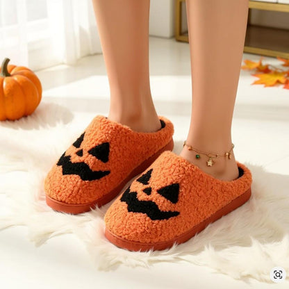 Pumpkin Slippers, Halloween Jack O Lantern House Shoes, Cozy Fuzzy Slippers