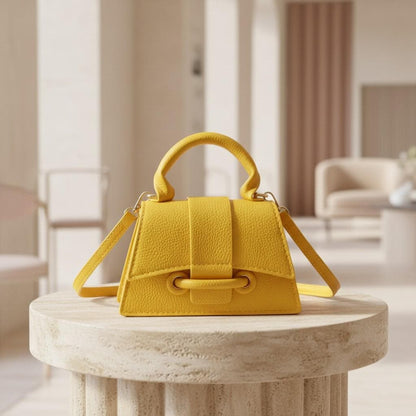 Yellow Top Handle Bag, Structured Crossbody Purse, Bright Yellow Handbag, Flap Shoulder Bag, Small Everyday Bag
