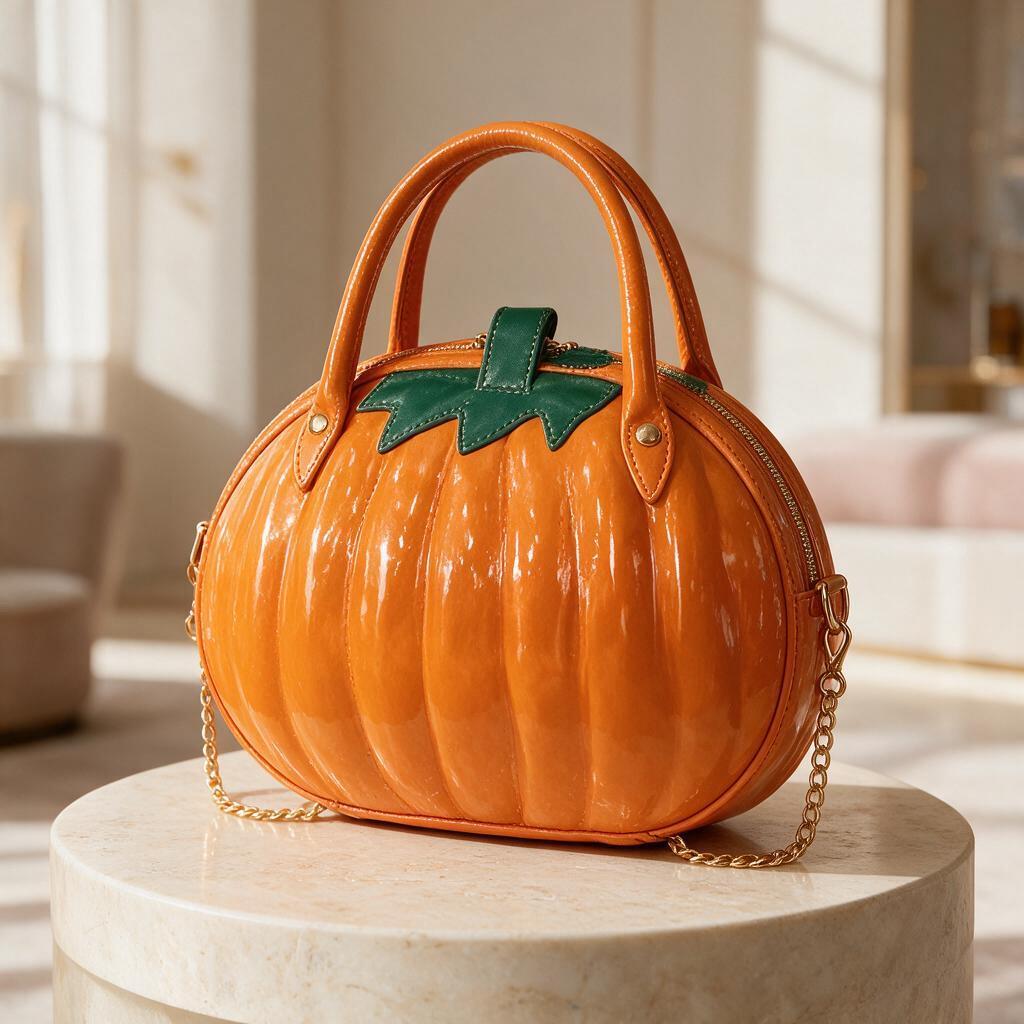 Pumpkin Handbag, Halloween Pumpkin Purse, Orange Fall Bag, Cute Autumn Shoulder Bag, Spooky Seasonal Accessory