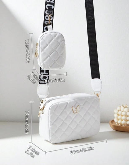 White Quilted Crossbody Bag for Women, Mini Shoulder Purse with Adjustable Strap, Small Everyday Handbag
