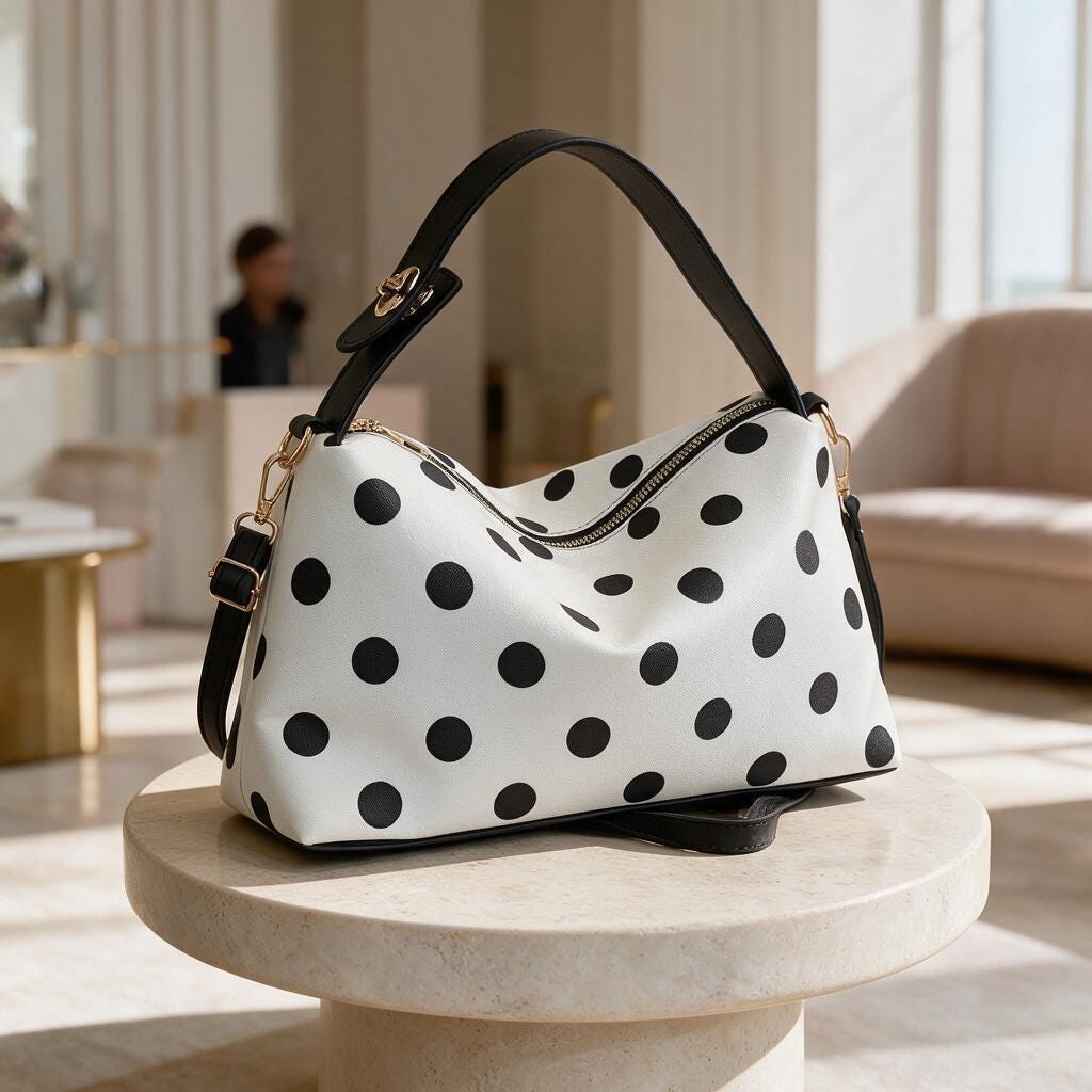 Black White Polka Dot Handbag, Polka Dot Shoulder Bag, Cute Top Handle Purse, Retro Womens Handbag, Everyday Purse