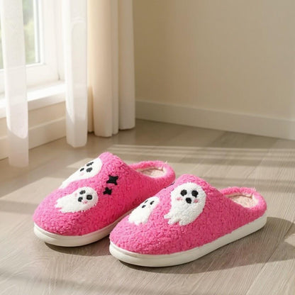 Ghost Slippers, Pink Fuzzy House Shoes, Cute Halloween Slippers