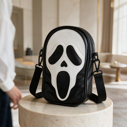 Horror Face Crossbody Bag, Spooky Gothic Shoulder Purse, Black Alternative Bag, Halloween Accessory