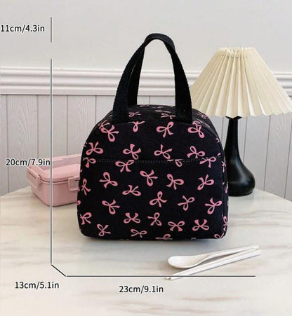 Black Bowler Bag with Pink Bows, Cute Top Handle Handbag, Feminine Everyday Purse