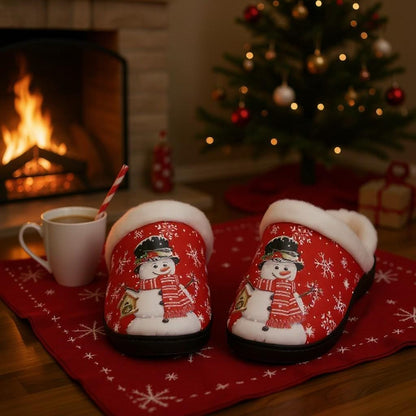 Snowman Slippers, Christmas House Shoes, Cozy Fuzzy Holiday Slippers