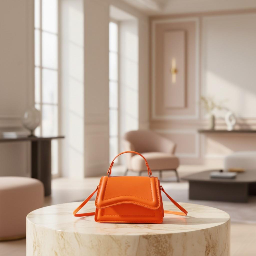 Orange Mini Crossbody Bag, Women's Shoulder Purse, Small Top Handle Handbag, Structured Flap Bag, Cute Orange Purse