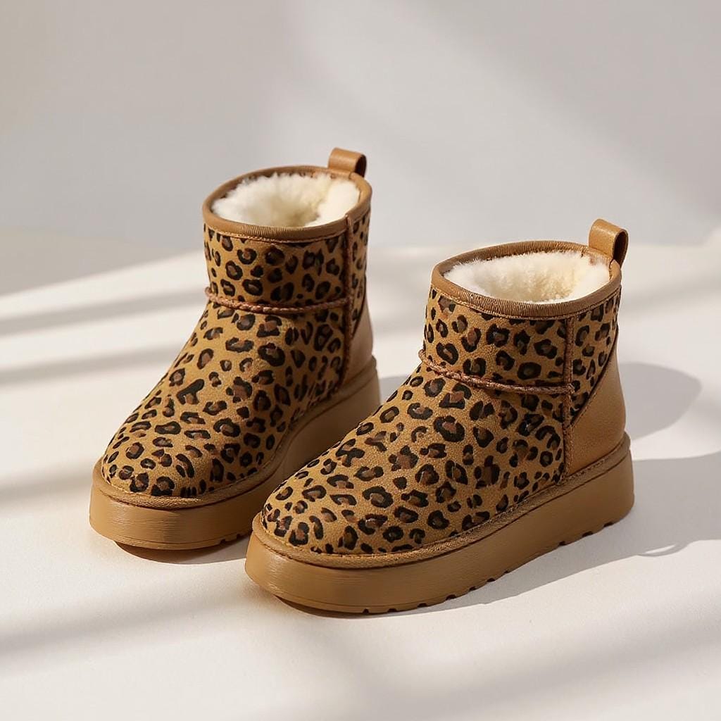 Leopard Winter Boots, Fur Lined Ankle Boots, Cozy Animal Print Shoes