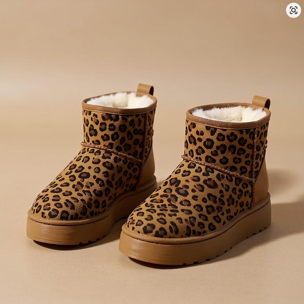 Leopard Winter Boots, Fur Lined Ankle Boots, Cozy Animal Print Shoes