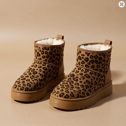 Leopard Winter Boots, Fur Lined Ankle Boots, Cozy Animal Print Shoes