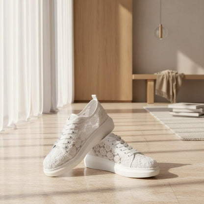 Lace Bridal Sneakers, White Wedding Shoes for Bride, Elegant Lace Wedding Trainers, Platform Bridal Shoes, Reception Sneakers