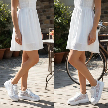 Lace Bridal Sneakers, White Wedding Shoes for Bride, Romantic Wedding Sneakers, Lace Up Platform Shoes, Bridal Reception Shoes
