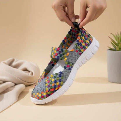 Colorful Woven Slip On Shoes for Women, Geometric Mary Jane Sneakers, Casual Summer Footwear