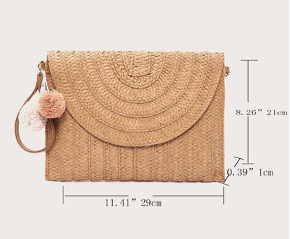 Woven Straw Crossbody Bag, Boho Summer Shoulder Purse, Natural Rattan Style Handbag, Woven Flap Bag, Beach Vacation Bag