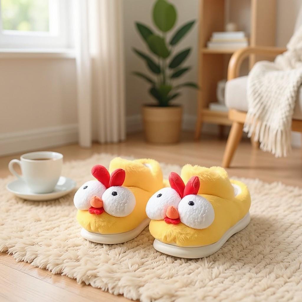 Chicken Slippers, Funny Fuzzy House Shoes, Plush Chick Animal Slides, Cozy Indoor Footwear