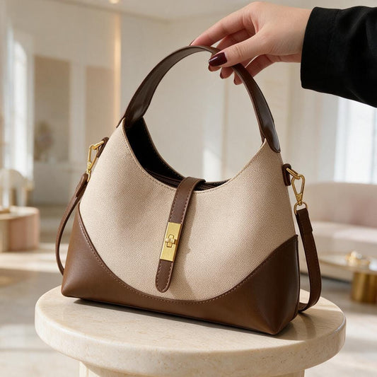 Brown Shoulder Bag, Women's Hobo Handbag, Two Tone Purse, Convertible Crossbody Bag, Neutral Everyday Handbag