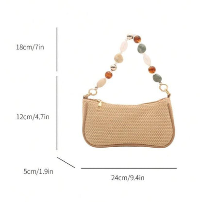 Woven Shoulder Bag, Beaded Crossbody Purse, Boho Straw Bag, Natural Woven Handbag, Beaded Summer Bag, Small Shoulder Purse