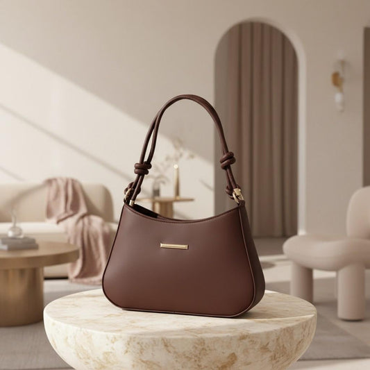 Brown Knotted Shoulder Bag, Chocolate Hobo Handbag, Knot Handle Purse, Minimalist Brown Bag, Elegant Everyday Handbag