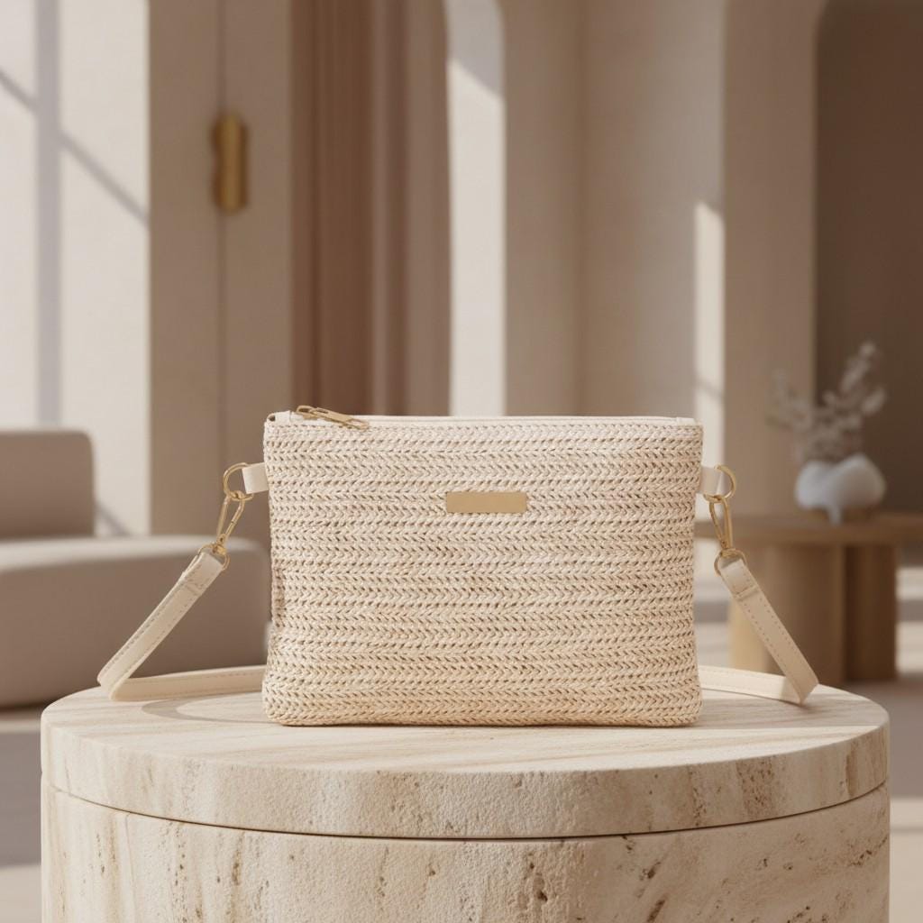 Woven Crossbody Bag, Beige Shoulder Purse, Natural Textured Bag, Minimalist Everyday Handbag