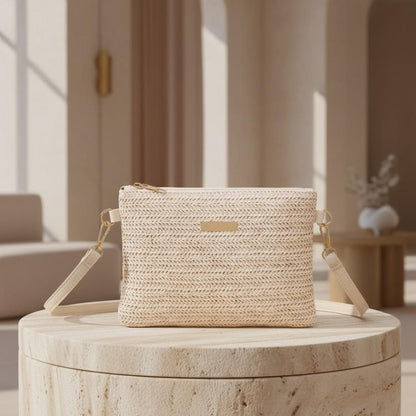 Woven Crossbody Bag, Beige Shoulder Purse, Natural Textured Bag, Minimalist Everyday Handbag