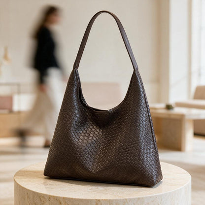 Brown Woven Hobo Bag, Textured Shoulder Bag for Women, Chocolate Brown Handbag, Slouchy Everyday Purse, Minimalist Carryall
