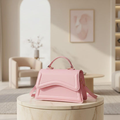 Pink Handbag for Women, Structured Shoulder Bag, Top Handle Crossbody Purse, Minimalist Flap Bag, Everyday Pink Purse