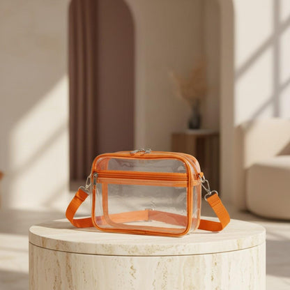 Orange Clear Crossbody Bag, Transparent Shoulder Purse, Zipper Handbag