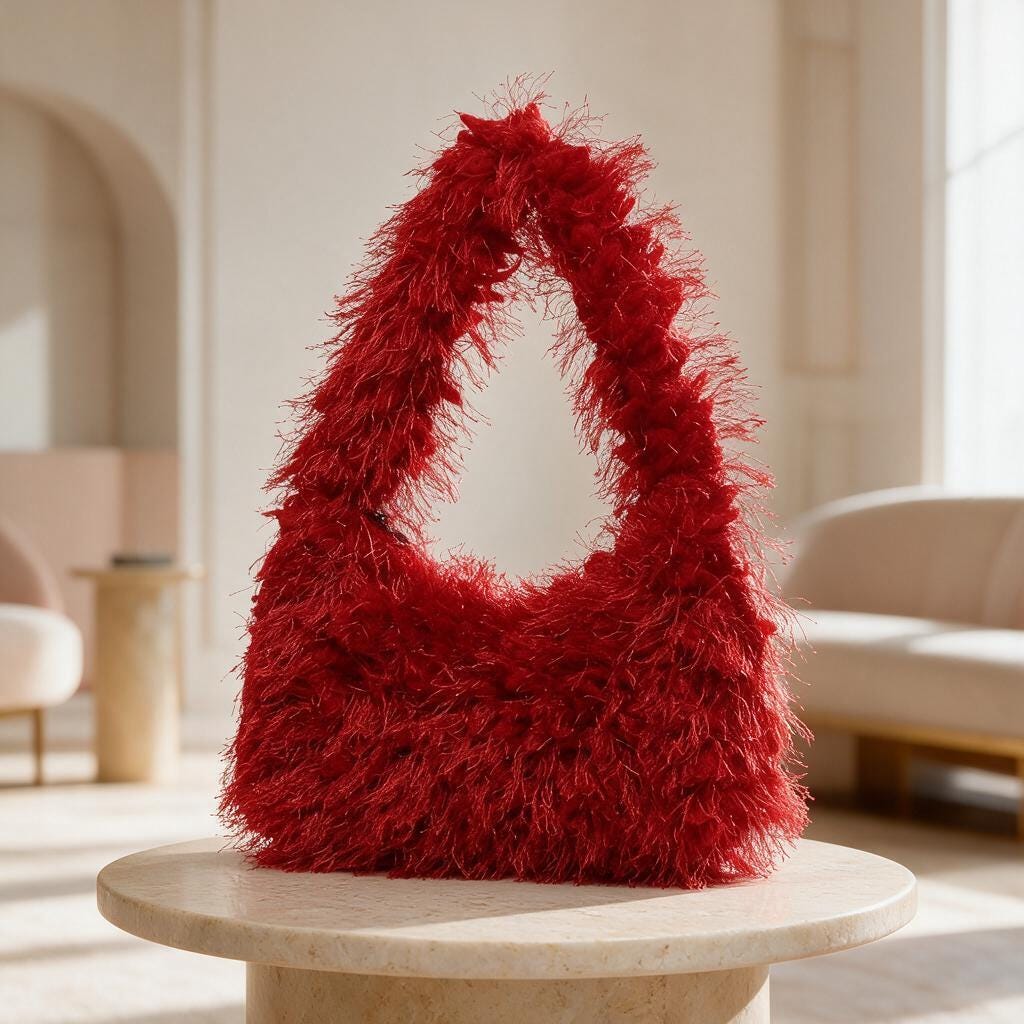 Red Fuzzy Shoulder Bag, Fluffy Handbag, Y2K Statement Purse, Cute Red Bag