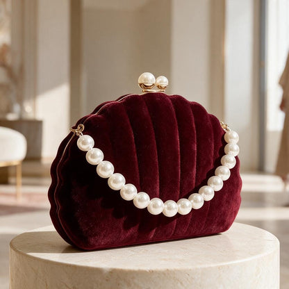 Burgundy Pearl Clutch, Velvet Evening Purse, Pearl Trim Bag, Wedding Guest Clutch, Elegant Formal Handbag