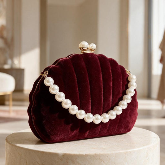 Burgundy Pearl Clutch, Velvet Evening Purse, Pearl Trim Bag, Wedding Guest Clutch, Elegant Formal Handbag