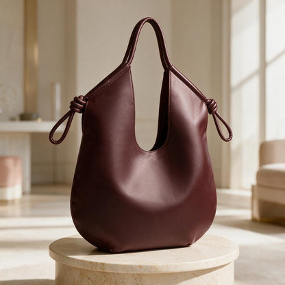 Burgundy Hobo Bag, Slouchy Shoulder Bag, Wine Red Purse, Knotted Strap Handbag, Minimalist Everyday Shoulder Bag, Soft Bag
