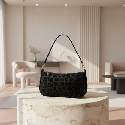 Black Leopard Shoulder Bag, Small Crossbody Purse, Y2K Underarm Bag, Minimalist Everyday Handbag
