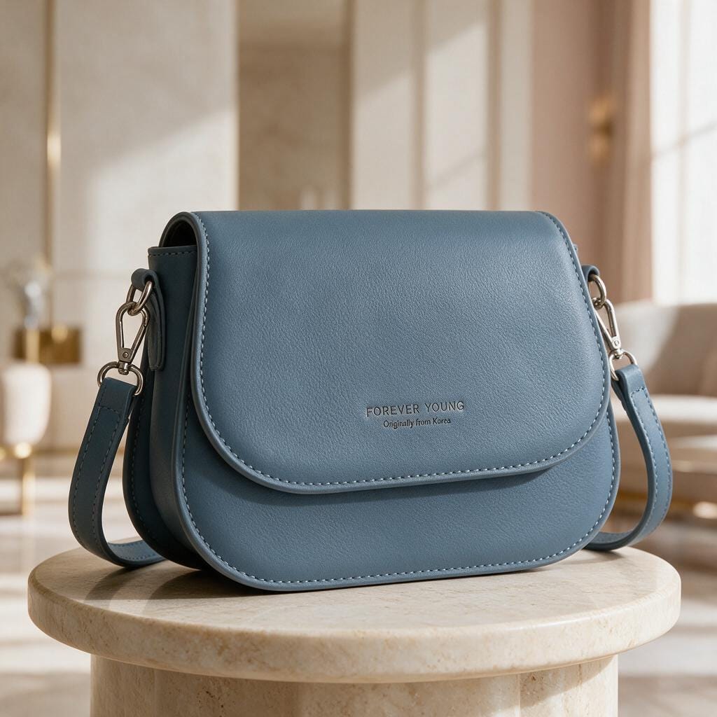 Blue Crossbody Bag, Structured Flap Purse, Denim Blue Shoulder Bag, Minimalist Handbag, Everyday Women's Bag
