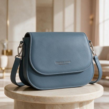 Blue Crossbody Bag, Structured Flap Purse, Denim Blue Shoulder Bag, Minimalist Handbag, Everyday Women's Bag