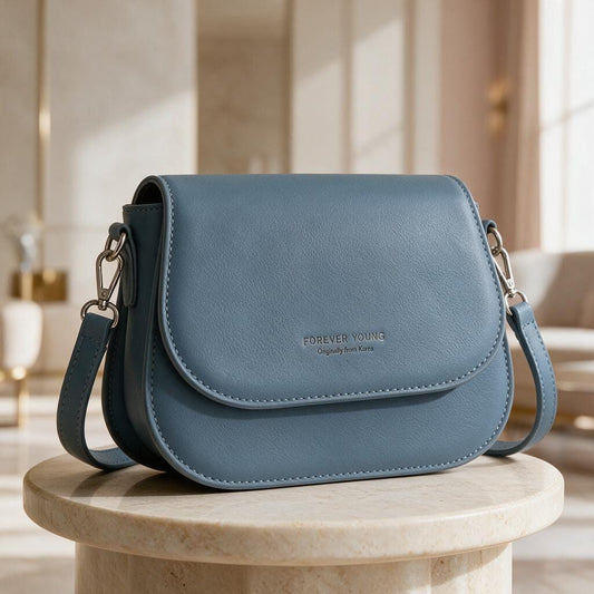 Blue Crossbody Bag, Structured Flap Purse, Denim Blue Shoulder Bag, Minimalist Handbag, Everyday Women's Bag
