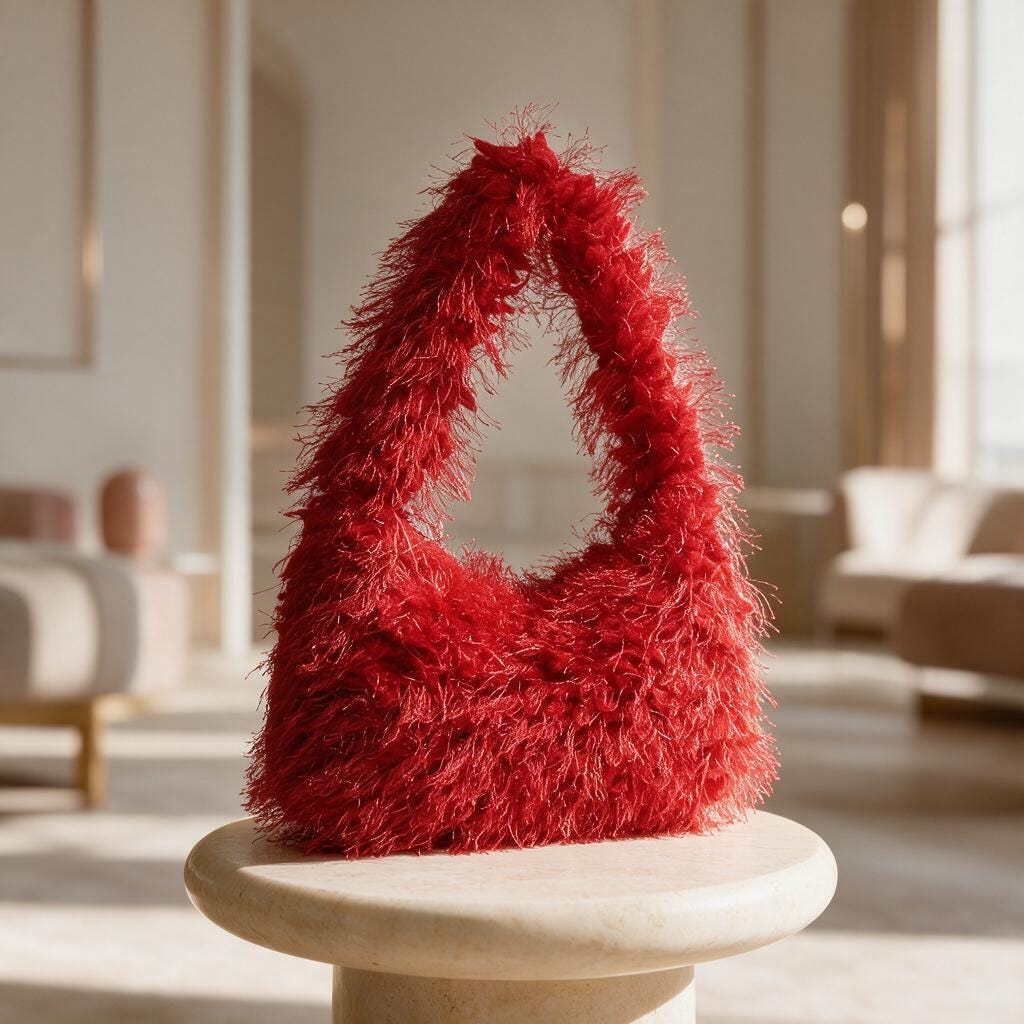 Red Fuzzy Shoulder Bag, Fluffy Handbag, Y2K Statement Purse, Cute Red Bag