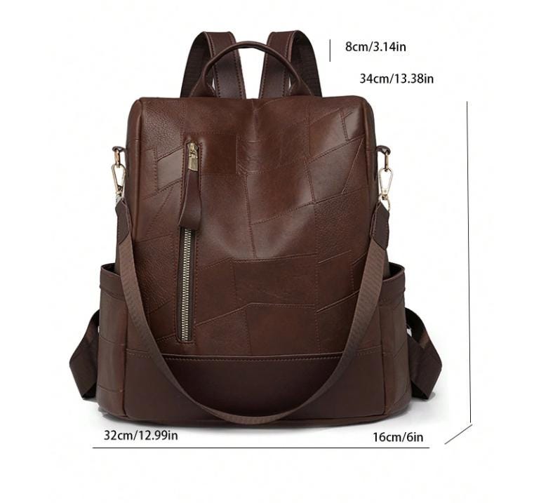 Brown Patchwork Backpack, Women's Casual Backpack, Vintage Style Daypack, Everyday Brown Bag, Multi Pocket City Backpack