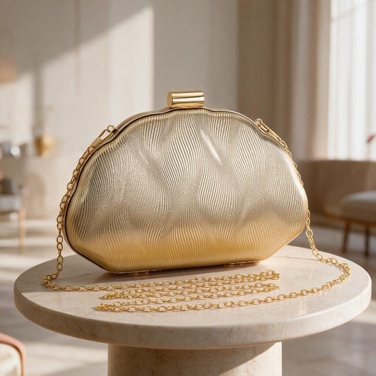 Gold Clutch Bag, Metallic Evening Purse with Chain Strap, Elegant Frame Clutch, Wedding Guest Bag, Gold Party Handbag