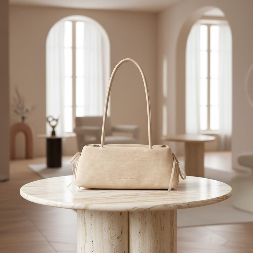 Cream Shoulder Bag, Beige Baguette Bag, Y2K Purse, Minimalist Handbag, Soft Neutral Everyday Bag