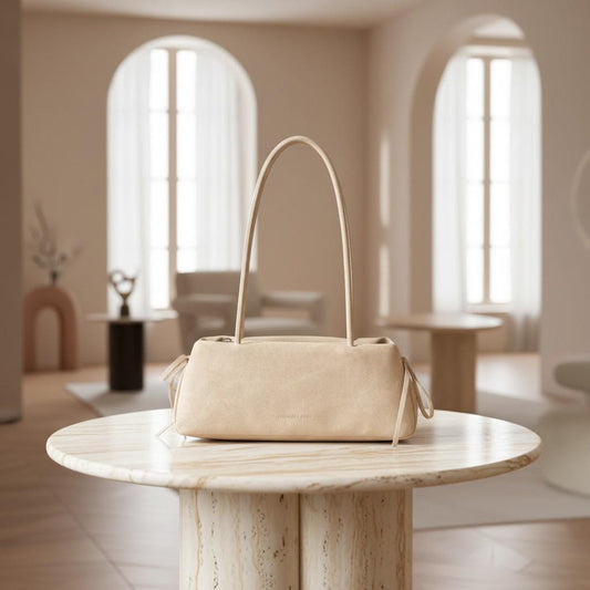 Cream Shoulder Bag, Beige Baguette Bag, Y2K Purse, Minimalist Handbag, Soft Neutral Everyday Bag