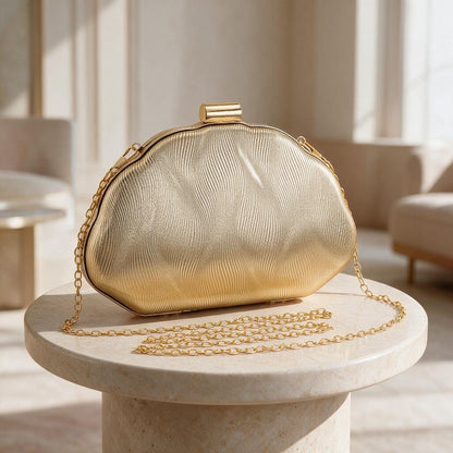 Gold Clutch Bag, Metallic Evening Purse with Chain Strap, Elegant Frame Clutch, Wedding Guest Bag, Gold Party Handbag