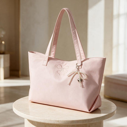 Pink Bow Tote Bag, Coquette Shoulder Bag, Soft Girl Handbag, Cute Pink Purse, Feminine Everyday Tote, Ribbon Charm Bag