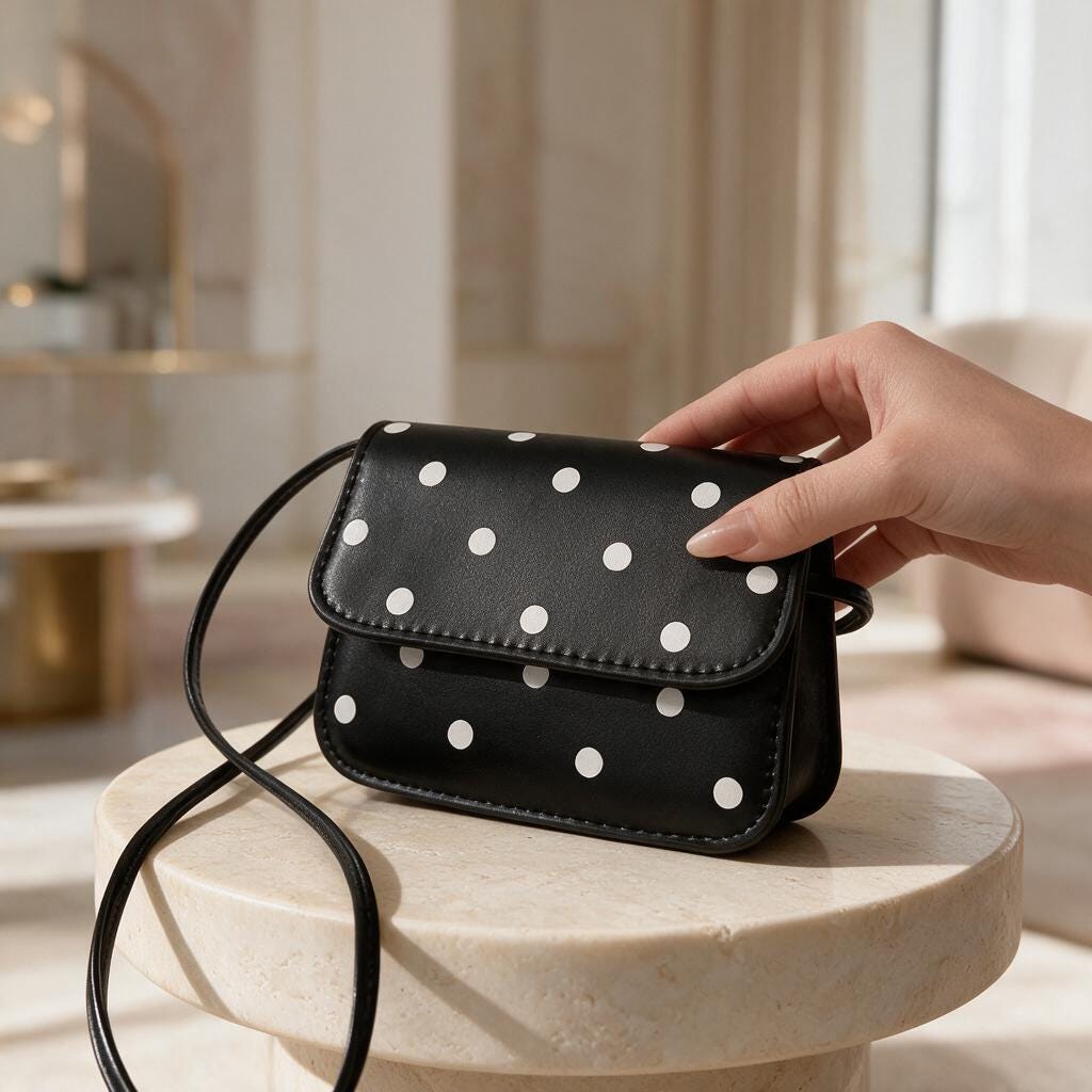 Black Polka Dot Crossbody Bag, Mini Shoulder Purse, Black White Handbag, Cute Flap Bag, Small Everyday Crossbody