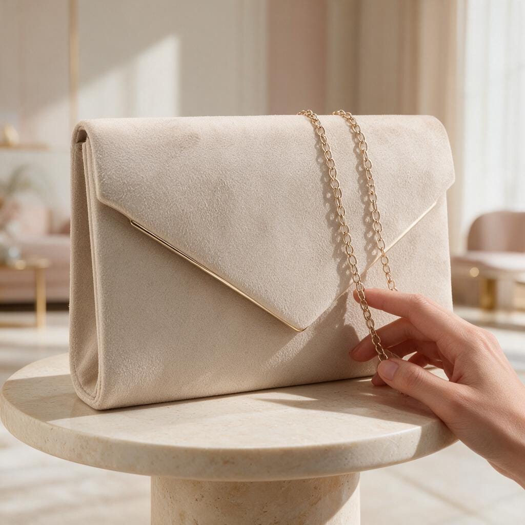 Ivory Clutch Bag, Cream Envelope Purse with Gold Chain, Elegant Evening Bag, Wedding Guest Handbag, Bridal Party Purse