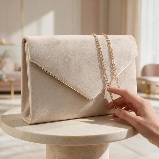 Ivory Clutch Bag, Cream Envelope Purse with Gold Chain, Elegant Evening Bag, Wedding Guest Handbag, Bridal Party Purse