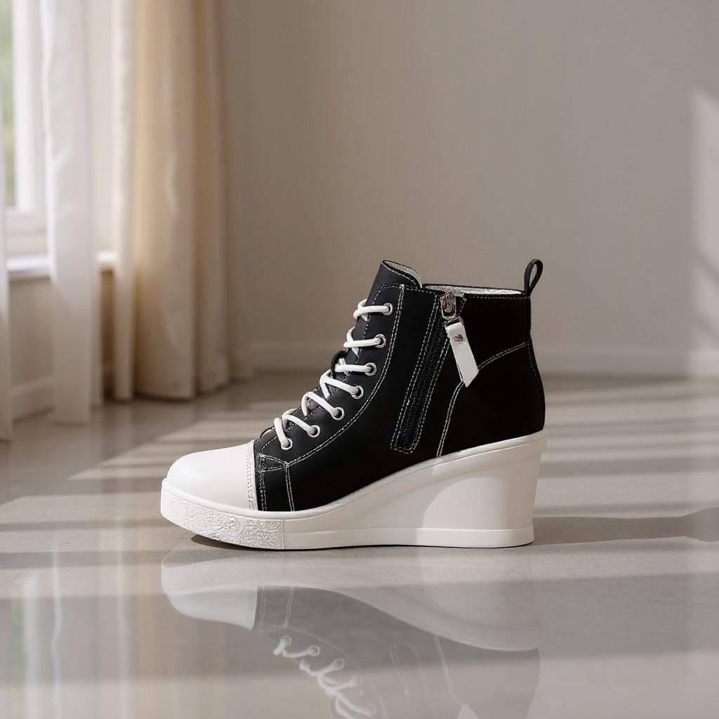 Black Wedge Sneakers, High Top Platform Shoes, Lace Up Ankle Sneakers, Women's Casual Wedge Shoes