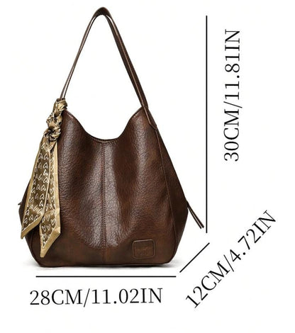 Brown Hobo Bag, Chocolate Shoulder Purse, Slouchy Handbag with Scarf, Casual Womens Bag, Boho Inspired Shoulder Bag