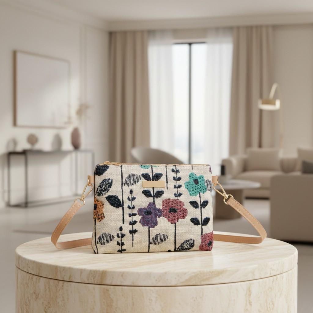 Colorful Floral Crossbody Bag, Botanical Shoulder Purse, Women's Printed Bag